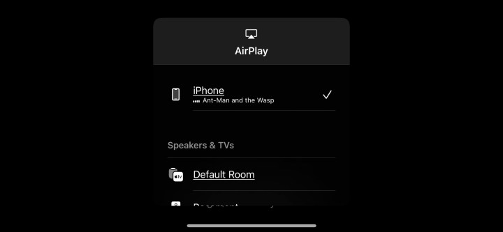 Opção de vídeo AirPlay dentro do aplicativo Disney+ para iOS.