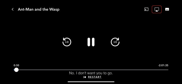 Opção de vídeo AirPlay dentro do aplicativo Disney+ para iOS.