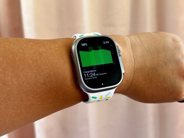 Apple Watch Ultra mostrando o aplicativo Battery Grapher.