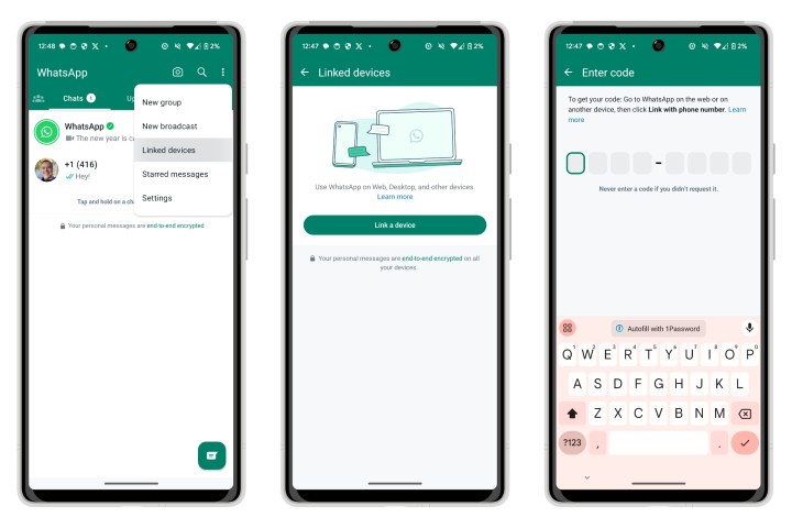 Vinculação do WhatsApp para Android com código manual.