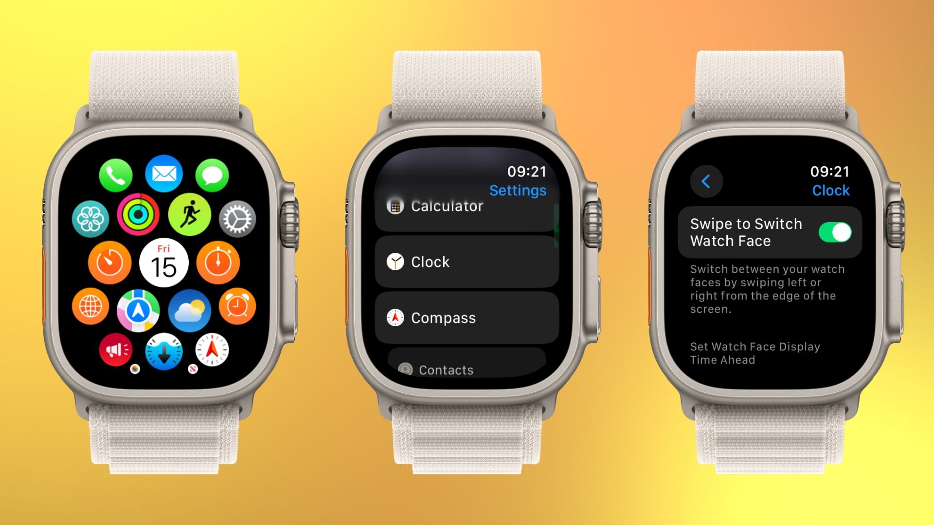 watchOS 10.2 Deslize os mostradores do Apple Watch