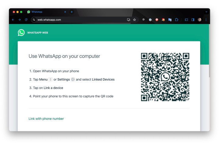 Tela de login do WhatsApp Web no Chrome.