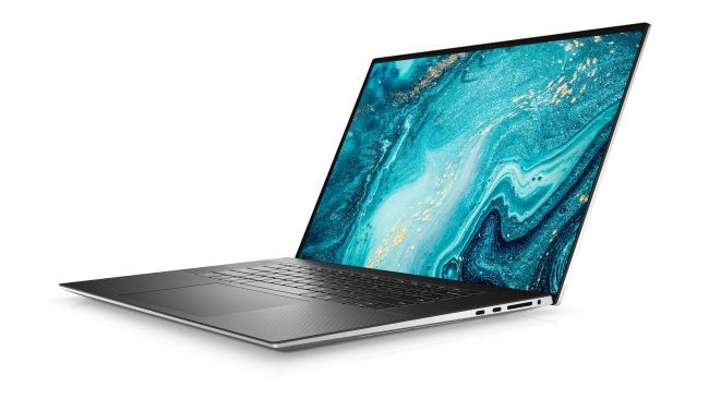 Dell XPS 17 aberto em ângulo reto.