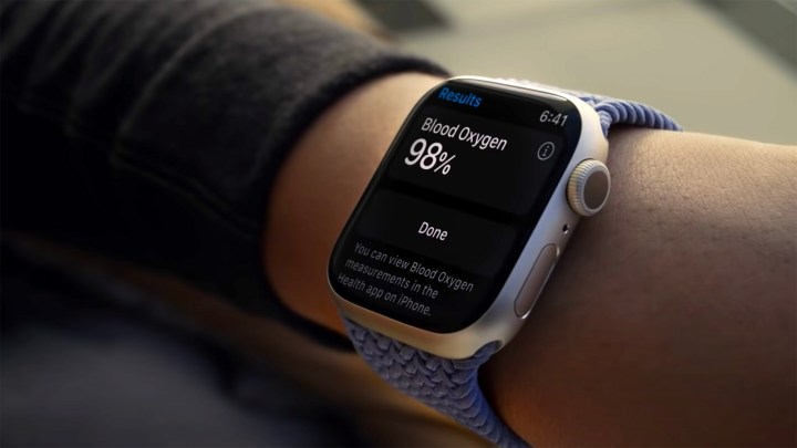 Dados dos níveis de oxigênio no sangue do Apple Watch Series 7.