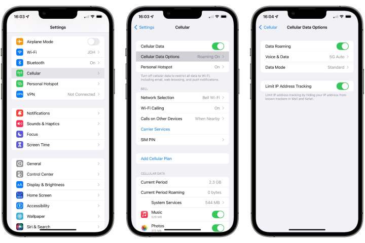 como verificar o uso de dados nas configurações de roaming de celular do iPhone