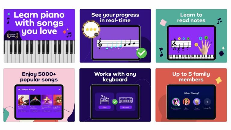 Screenshots of the Simply Piano app from the Apple app store