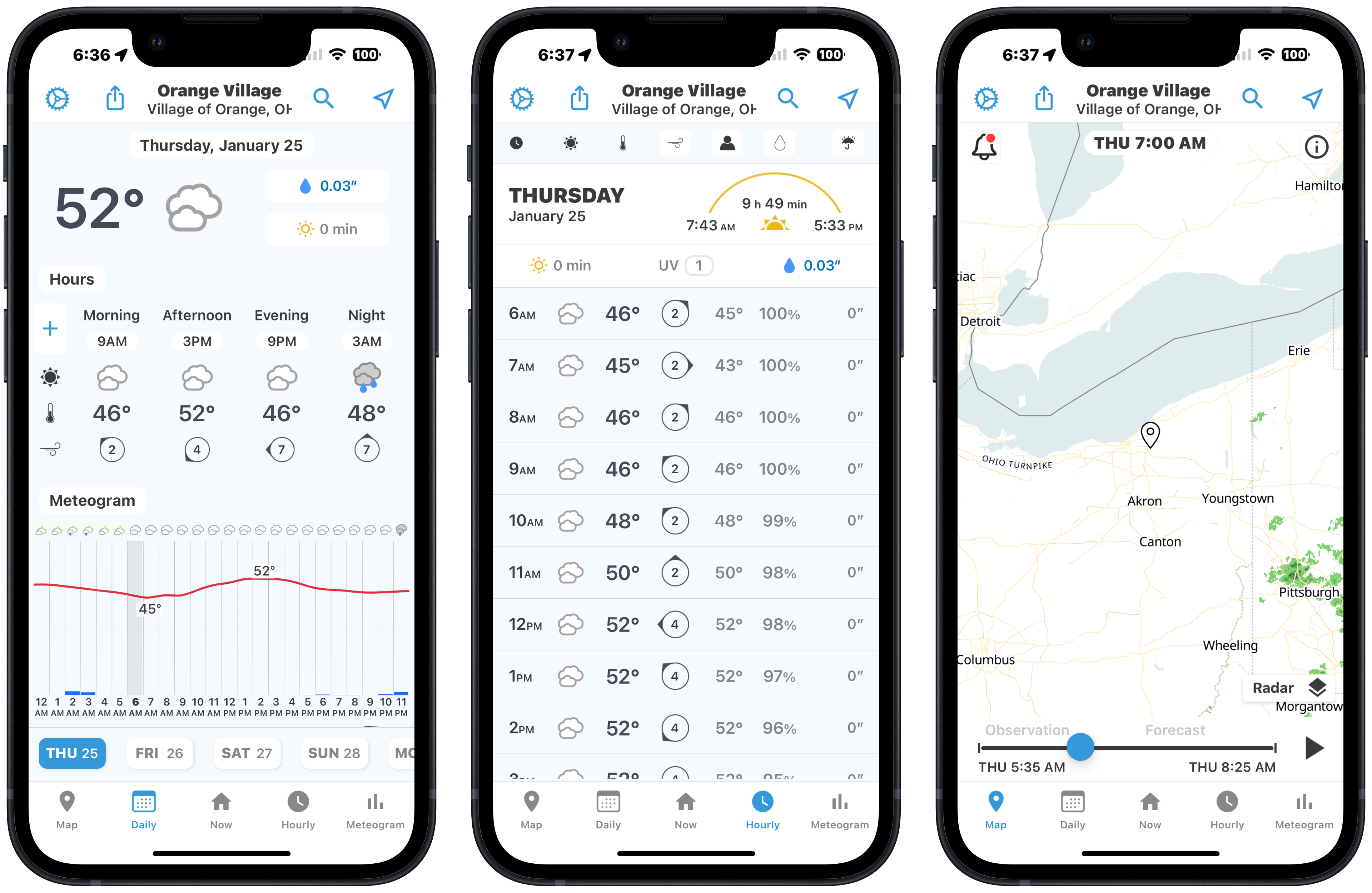 Capturas de tela do aplicativo meteorológico Foreca