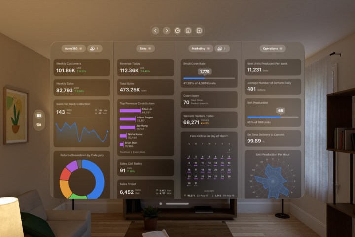 O aplicativo Numerics oferece widgets de dados comerciais no Vision Pro.