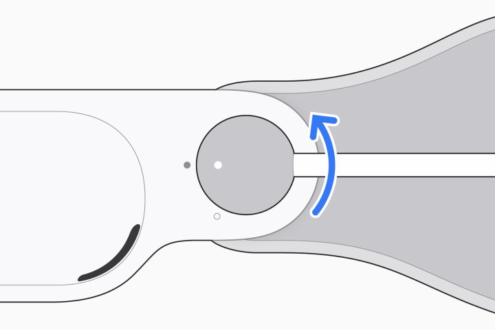 A ilustração da Apple mostra como remover o cabo da bateria do Vision Pro.