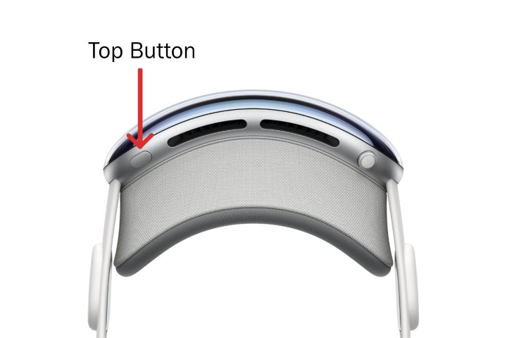 Você pode ligar o Apple Vision Pro com o botão superior.
