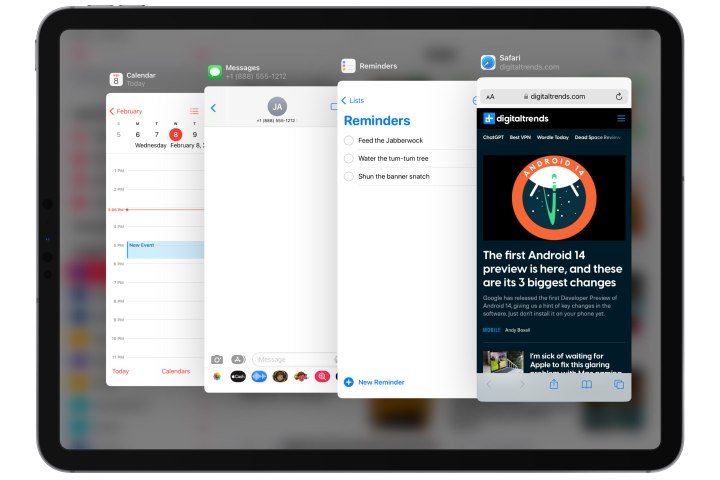 Vários aplicativos são abertos no iPad na visualização Slide Over.