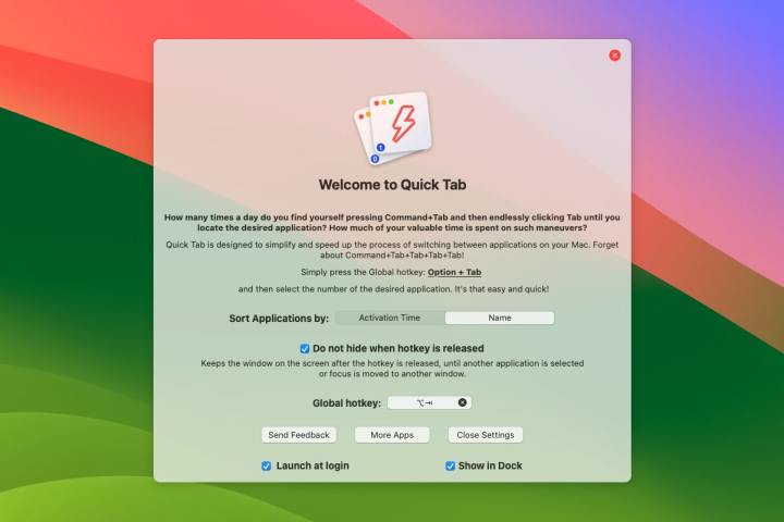 O aplicativo Quick Tab no macOS.