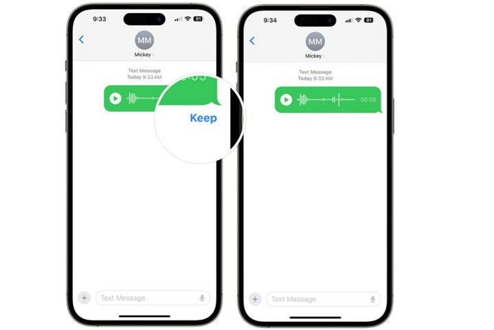 Captura de tela mostrando como manter uma gravação de áudio no aplicativo Mensagens do iPhone.