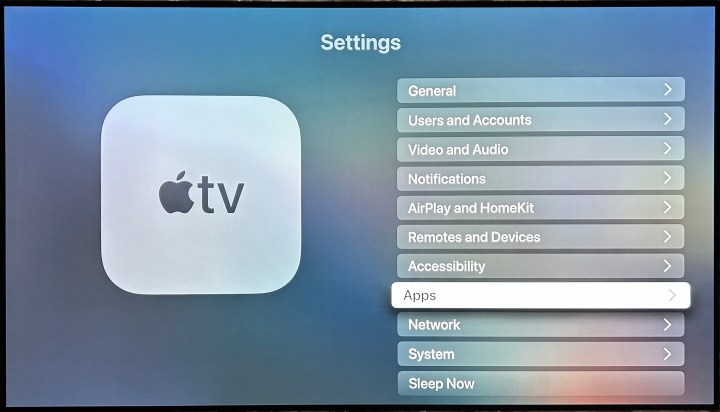 Apple TV 4K: menu Configurações.