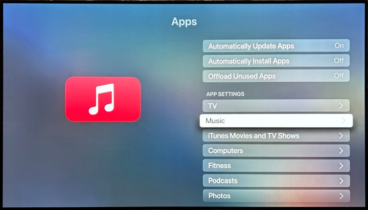 Apple TV 4K: configurações de aplicativos.
