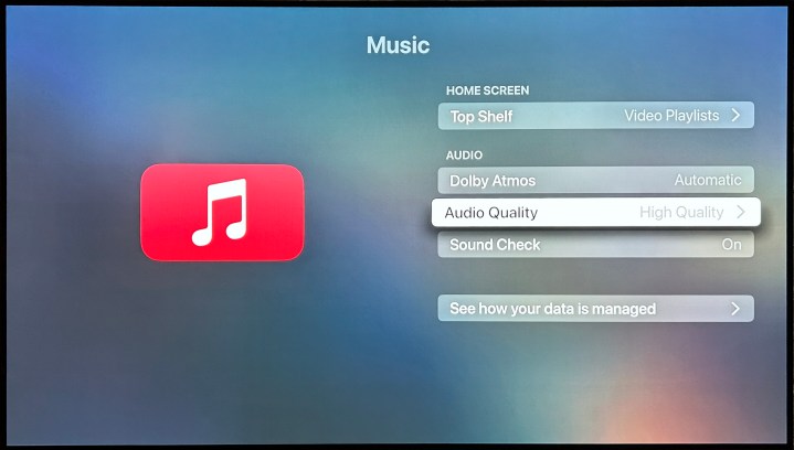 Apple TV 4K: configurações do Apple Music.