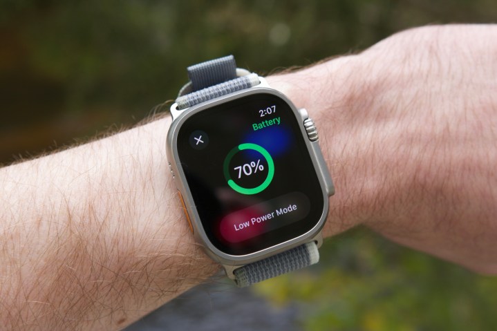 Página de duração da bateria no Apple Watch Ultra 2.