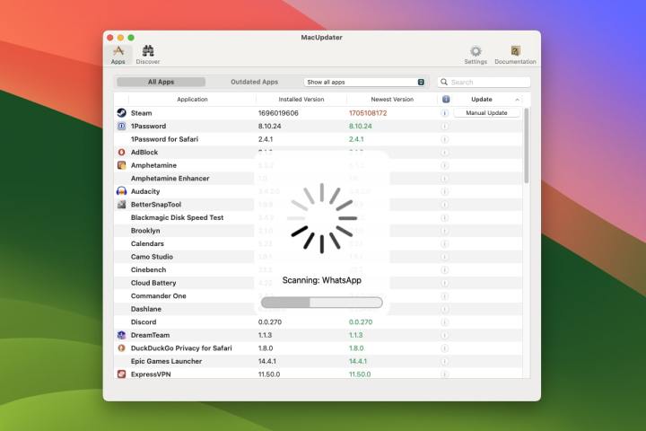 O aplicativo MacUpdater em execução no macOS Sonoma.