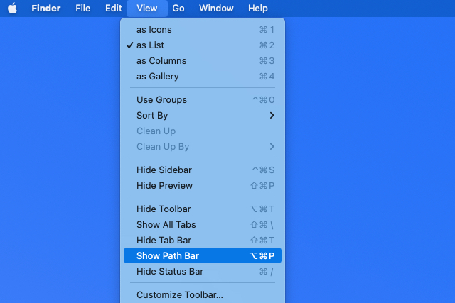 Mostrar barra de caminho no menu Finder View.