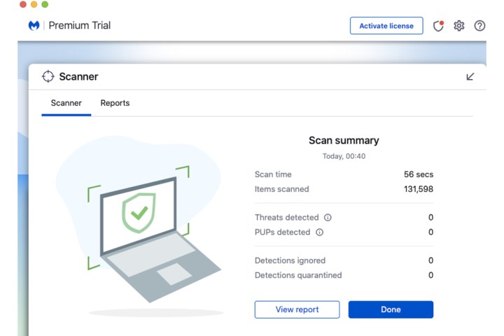 Uma verificação completa de um sistema Mac com o programa de malware Malwarebytes.