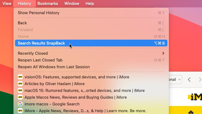 O recurso SnapBack no Safari no macOS.
