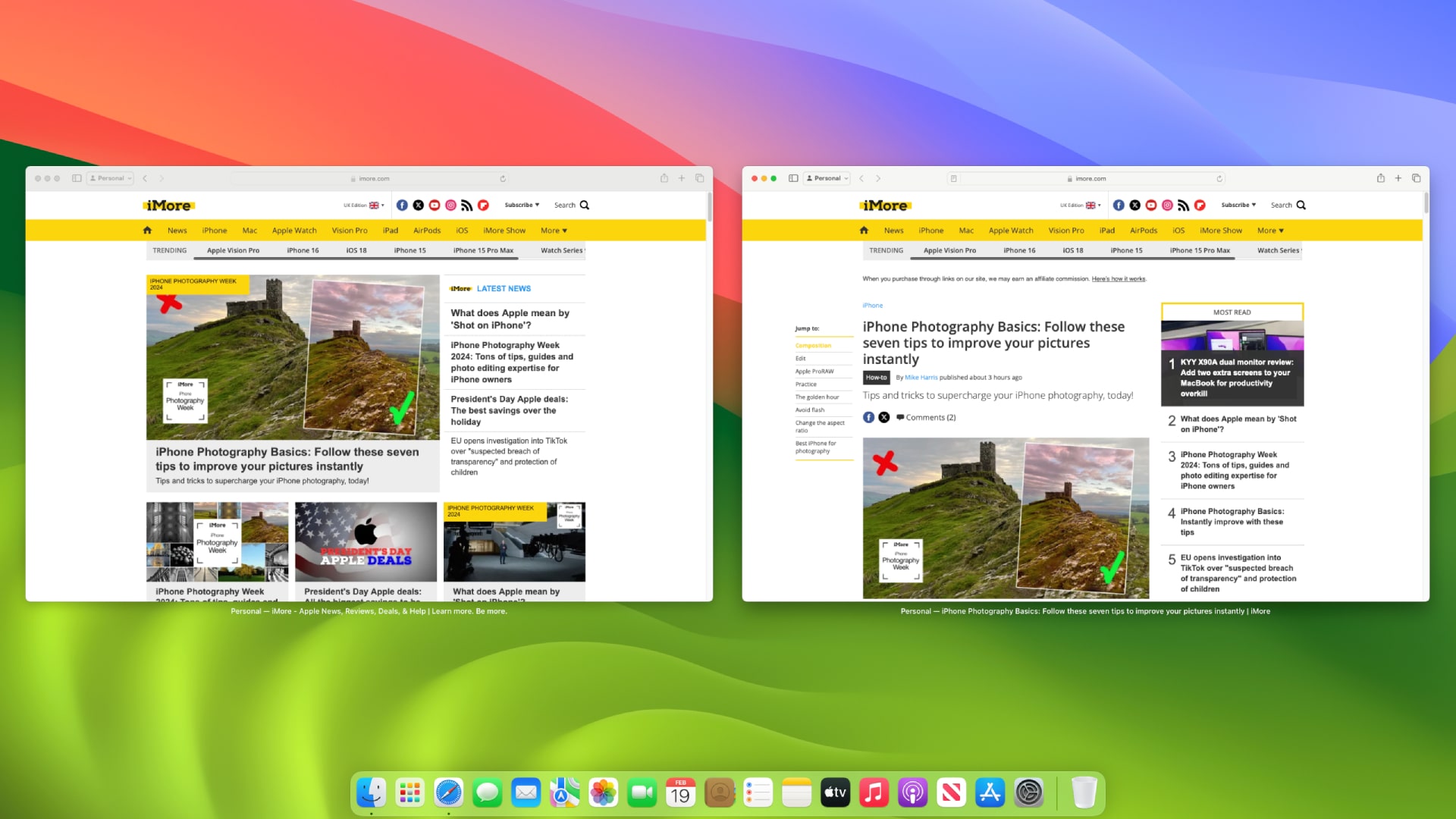 O recurso App Exposé no macOS mostrando duas janelas de aplicativos lado a lado.
