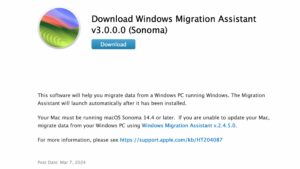 Assistente de migração do Windows atualizado para macOS Sonoma
