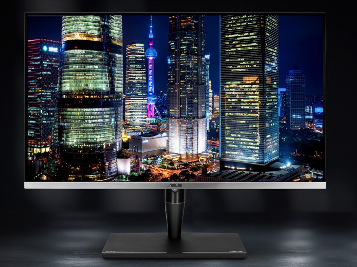 O monitor ProArt Mini-LED em uma mesa cinza.