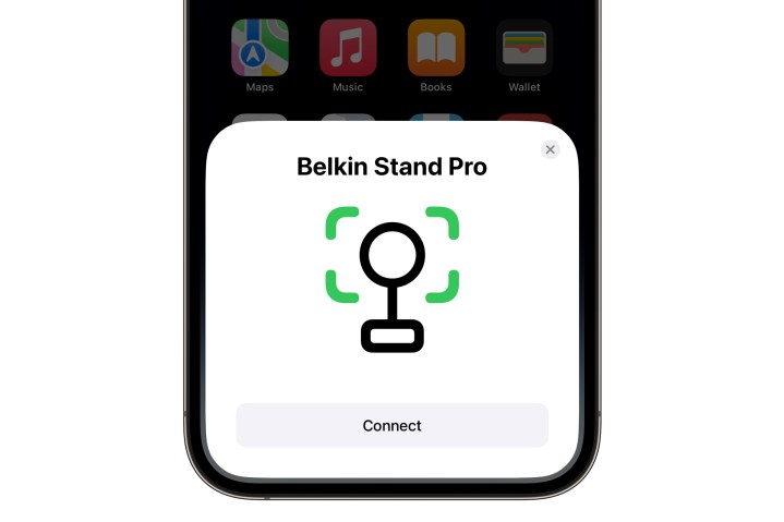 Tela de emparelhamento do iPhone DockKit para Belkin Stand Pro.