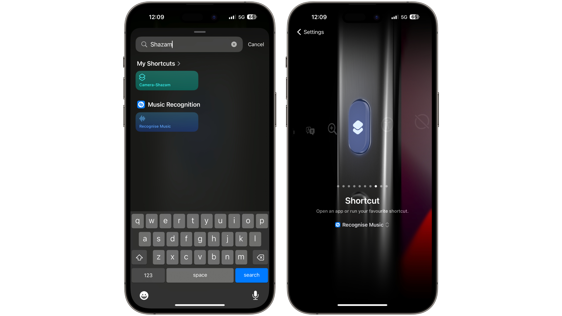 Atalho do Shazam para botão de ação do iPhone 15 Pro