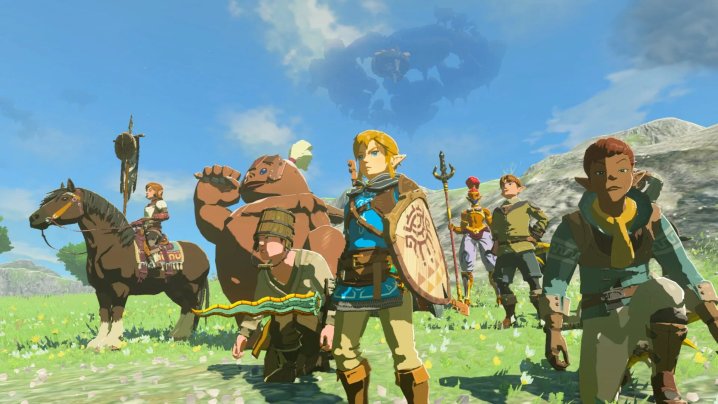 Link e outros personagens de Tears of the Kingdom.