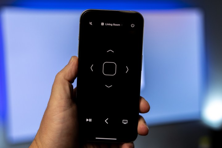 Botões direcionais no aplicativo Apple TV Remote em um iPhone.